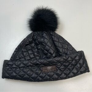 Sold ✅UGG Beanie Black Hat Quilted Pom Pom Water Resistant Coquette Girl